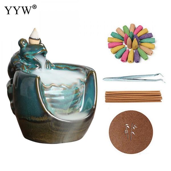 

fragrance lamps backflow incense burner ceramic frog shape creative retro smoke ornaments for household or office stick holder