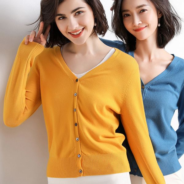 

ladies knitted cardigans spring autumn cardigan sweaters women casual long sleeve v neck solid women sweater coat female 210416, White;black