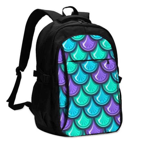 

backpack bags school for boy girl teenagercolorful shiny river fish scales dragon scale usb charge computer lapback pack