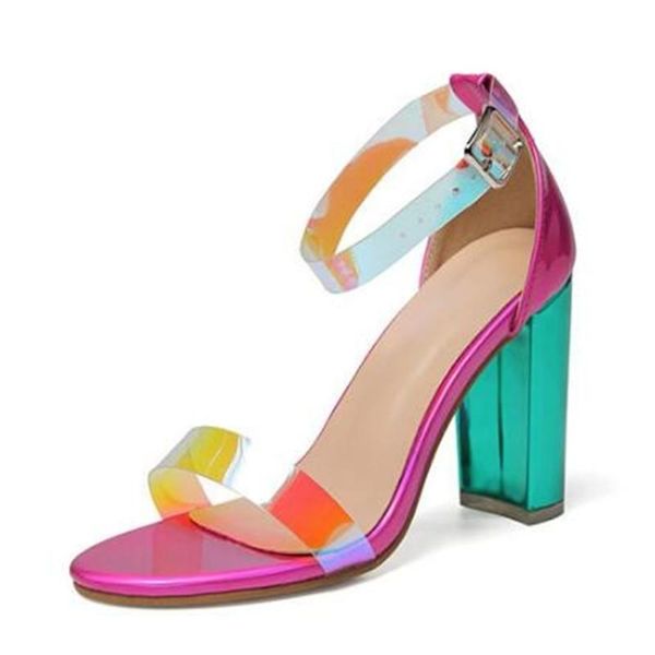 

quality summer peep toe ladies transparent crystal high heel shoes fashion pvc colorful women ankle buckle strap sandals, Black