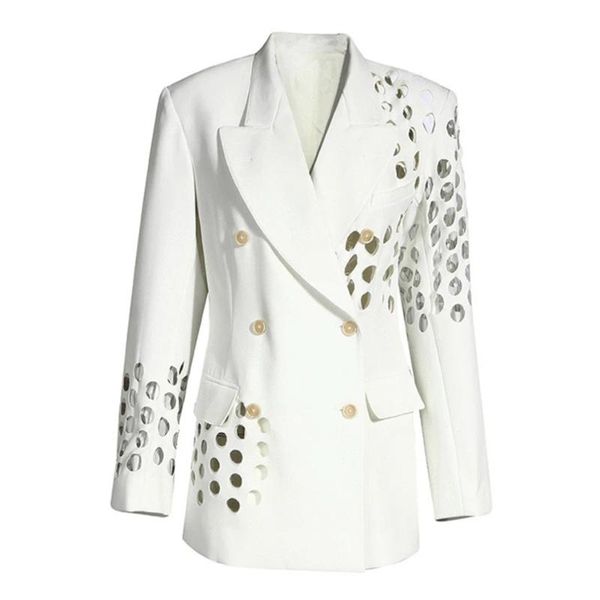

women's trench coats 2021 clothing women white hollow out double breasted blazer lapel long sleeve slim jacket casual fashion female, Tan;black