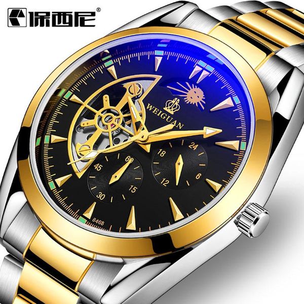 

wristwatches men's mechanical watch fashion sun-moon alternate function mens automatic watches casual waterproof reloj para hombre 2021, Slivery;brown