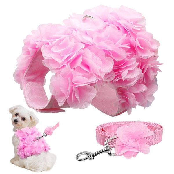 

dog collars & leashes breathable pet vest harness leash set adjustable flower small dogs cat harnesses chest strap for chihuahua teddy