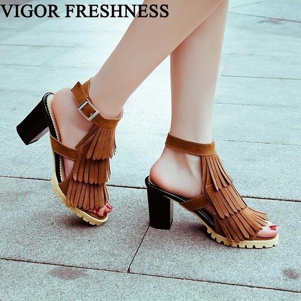 

women sandals summer high heels shoes bohemia fringe dress ladies tassel party my207, Black