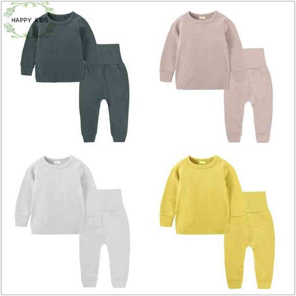 

pajamas sets childrens kids suit boys home clothing pure color cotton baby wear sleepwear, White