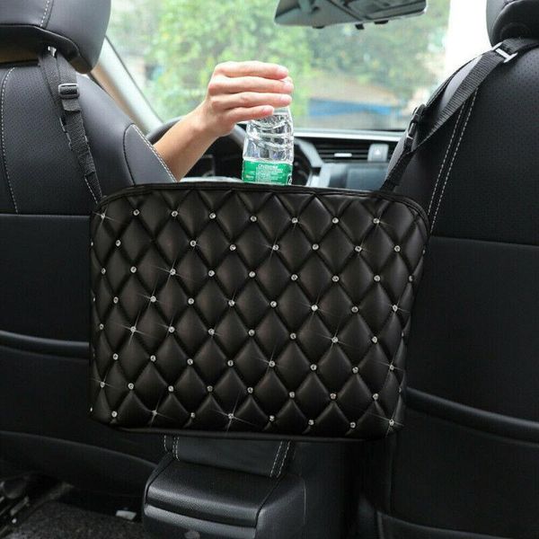 

car organizer 1pc seat handbag holder bag black bling diamond hanging leather storage