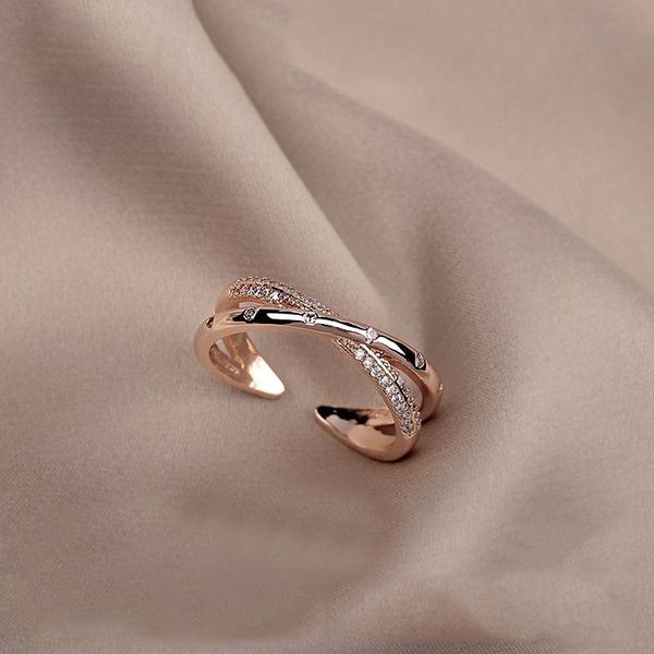 

cluster rings gothic cross shape rose gold opening for woman 2021 korean fashion jewelry party girl's temperament ring, Golden;silver