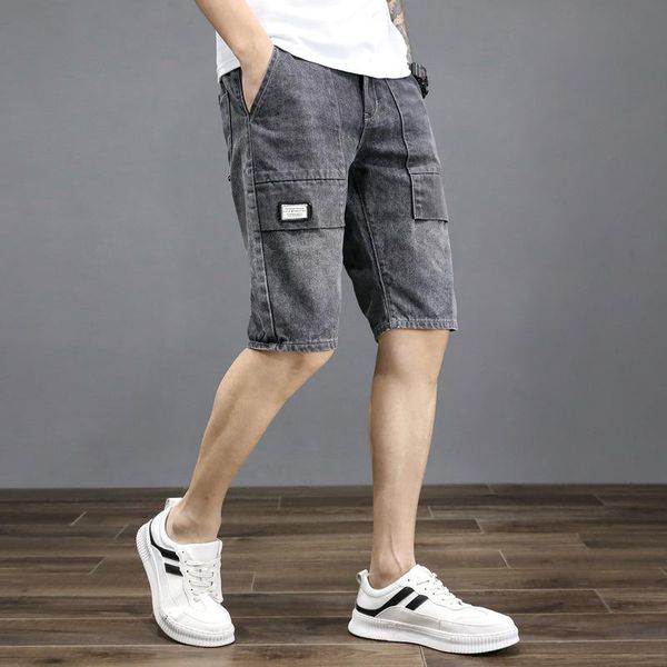 

men's jeans nice summer ripped denim shorts men casual straight hole male high street knee length, Blue