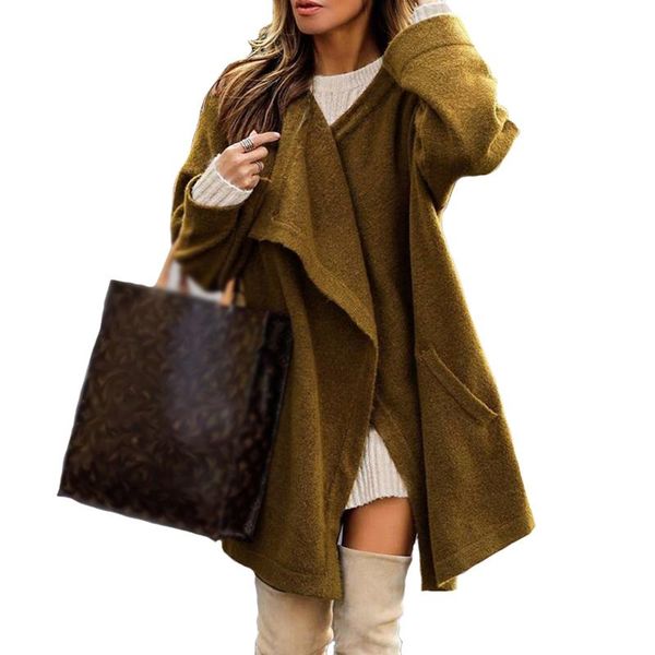 

women's sweaters women autumn winter wool cardigan elegant lapel loose cardigans fashion casual mid-length long sleeve knitted outerwea, White;black