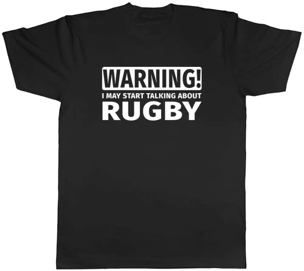 

warning may start talking about rugby mens t-shirt tee, White;black