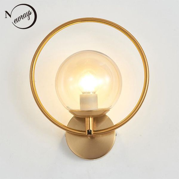 

wall lamp modern luxury simplicity iron led e27 glass round ball bedside lights living room bedroom indoor lamps