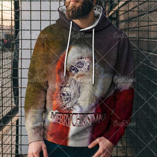 

2021 autumn night gloomy horror series skeleton print men's street 3d hoodie, Black