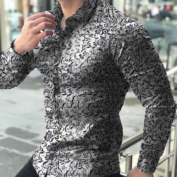 

men's casual shirts 2021 british floral shirt large slim long sleeve, White;black