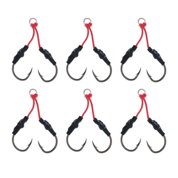 

6pcs carbon steel assist fishing hooks medal lead jig barbed pe