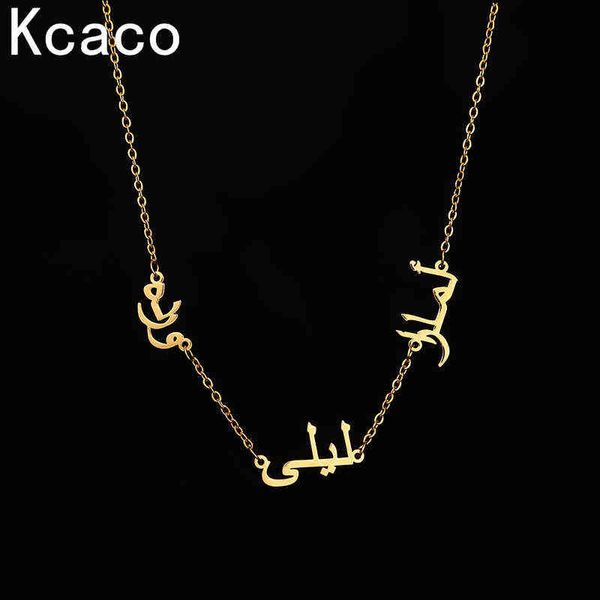 

kcaco islam jewelry personalized multiple arabic name letters necklace stainless steel gold plated chain choker for women gift h1125, Silver