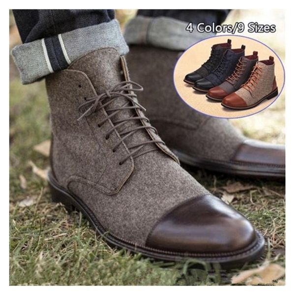 

boots 2021 style men shoes lace up leather spring autumn fashion size 38-47, Black
