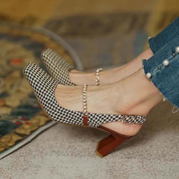 

dress shoes new women high heels spring summer square toe buckle strap female pumps mid heel elegant party wedding o2rk, Black
