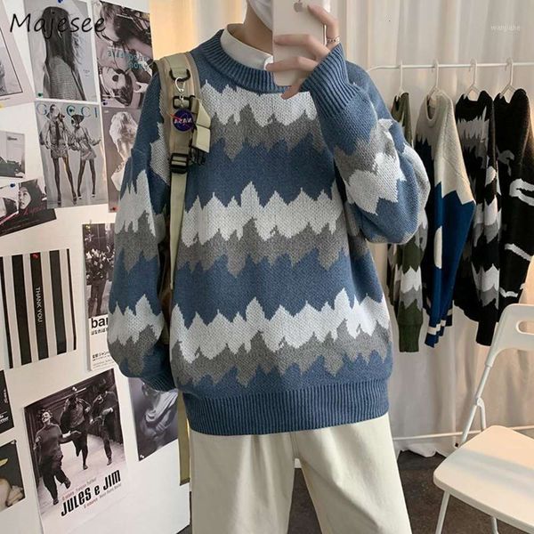 

men's sweaters pullovers men long sleeve knitted sweater jumper patchwork o-neck winter warm thicken loose korean style ulzzang fashion, White;black