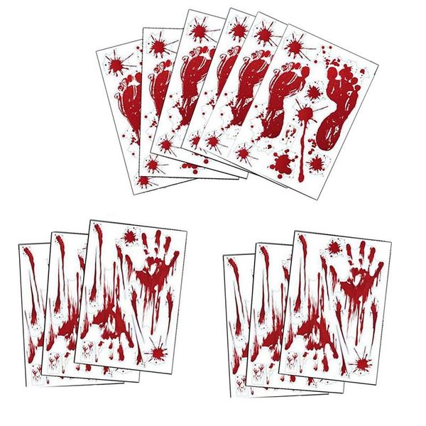 

wall stickers bloody handprint footprint halloween decorations, 12 sheets decal floor clings, party decorations