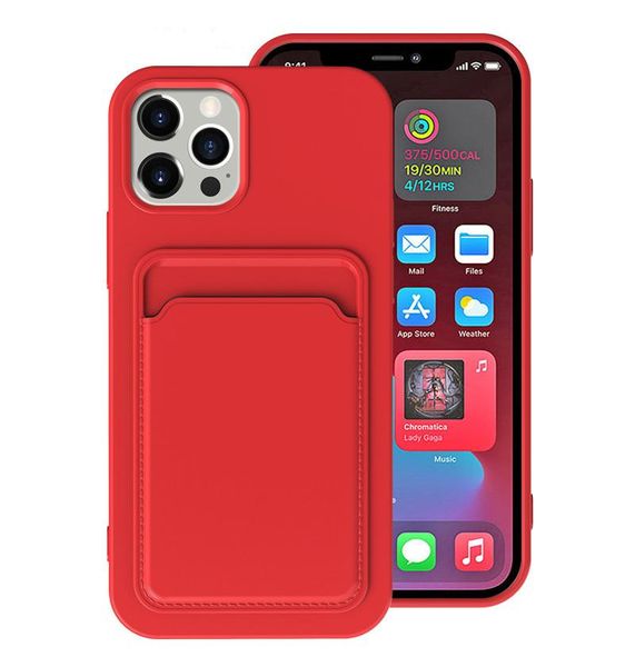 Custodie per cellulari in TPU antiurto con slot per scheda in silicone liquido per iPhone 13 12 11 Pro Max XR XS X 8 7 6 Plus