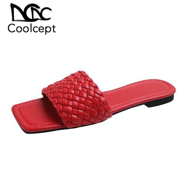 

coolcept women sandals flat slippers summer candy color non slip ladies slides outside narrow comfortable on female, Black