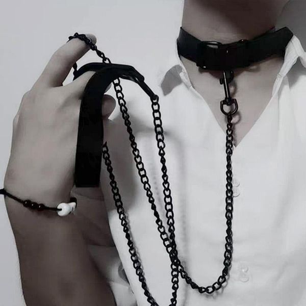 

chokers harajuku punk pu leather choker black slave chain collar bondage necklace women gothic cosplay jewelry, Golden;silver