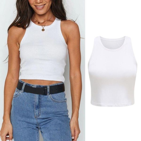 

women's tanks & camis women sleeveless cropped tank ribbed knit solid color slim fit sports vest y1qd, White