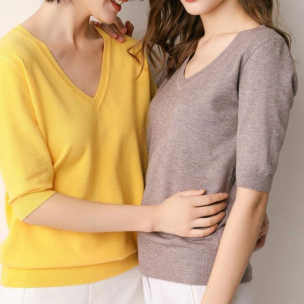 

women's sweaters sweater pullover short-sleeved knitted cashmere v-neck temperament casual thin style lazy loose, White;black