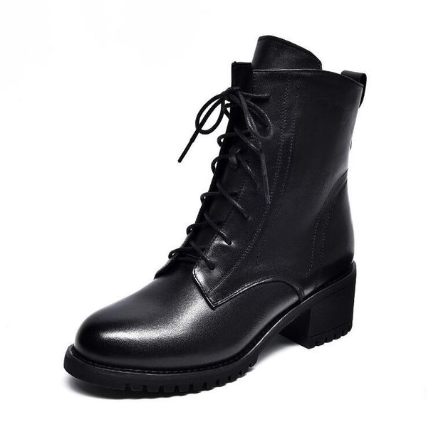 

slippers autumn and winter martin black casual short mid-heel leather slimming women's boots jarg