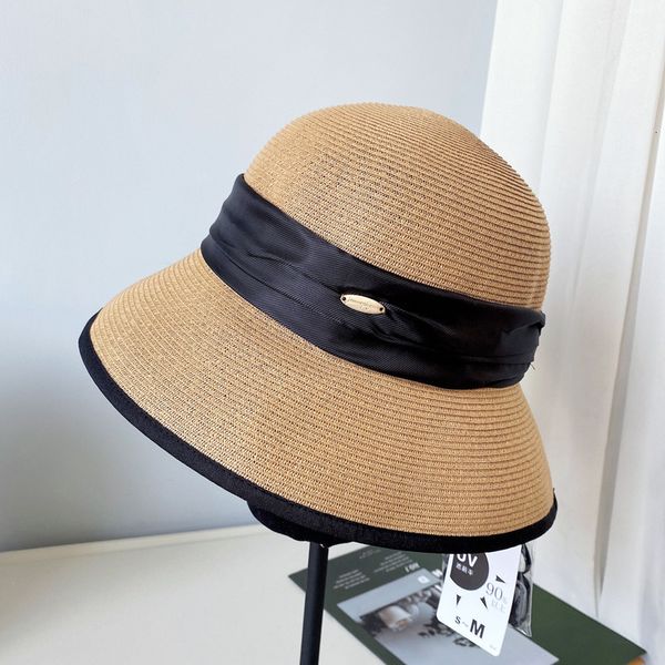 

big hat satin fisherman's women's spring and summer sun proof straw simple ribbon basin versatile, Blue;gray