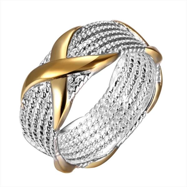

cluster rings 925 sterling silver letter x ring color separation for women engagement party wedding fashion glamour jewelry, Golden;silver