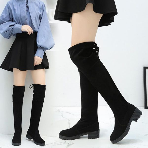 

boots over the knee women shoes solid color heels fashion black ladies casual breathable lady shoe bottes femme 2021 mujer