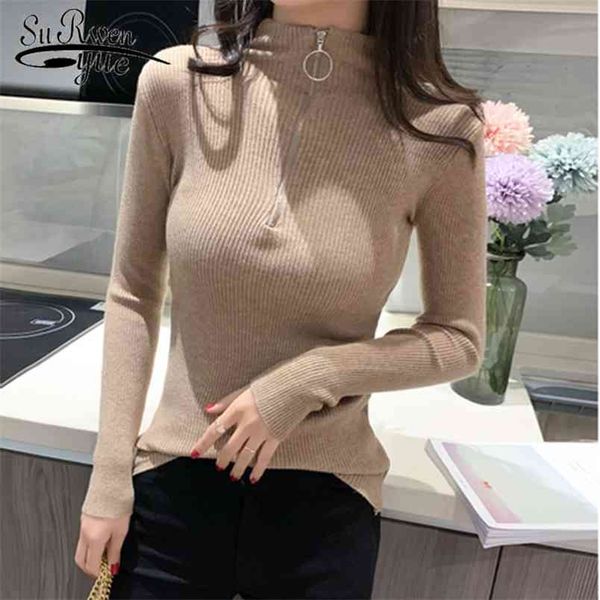 

wool turtleneck women sweater solid sweaters autumn winter clothes bottoming office lady pullover with zip 10553 210421, White;black