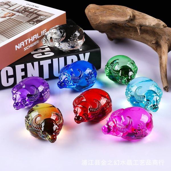 

crystal golden cow figurines miniatures glass animal pet miniature house decoration fengshui crafts cute ornaments kids gifts decorative obj