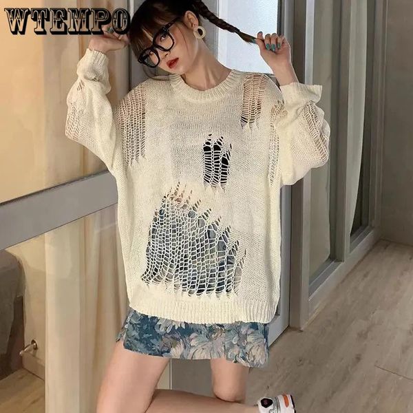 

women's sweaters fashion hole women pullover knitwear punk gothic streetwear harajuku sweater hollow out hipster womans knitted, White;black