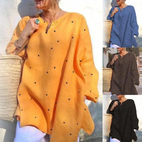 

women casual autumn long sleeve v neck stars print loose pullover blouse shirt women's blouses & shirts, White