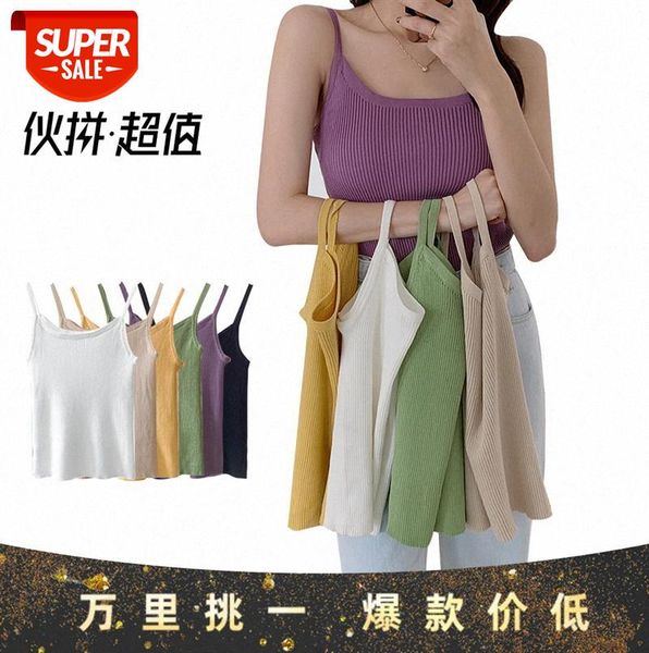 

[ou fan] 7148 candy color slim camisole t-shirt women wholesale knitted bottoming #mh1g, Black;gray