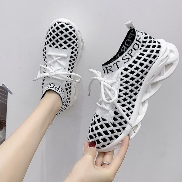 

Spring Women Sneakers Casual Shoes Breathable Weave Light Lace-up Tenis Socks Footwear Popular Young Chaussure Mesh Shoe, Black