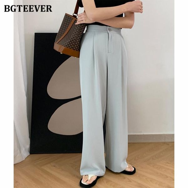 

women's pants & capris bgteever elastic waist pockets female chiffon suit 2021 summer loose wide leg trousers casual long femme, Black;white