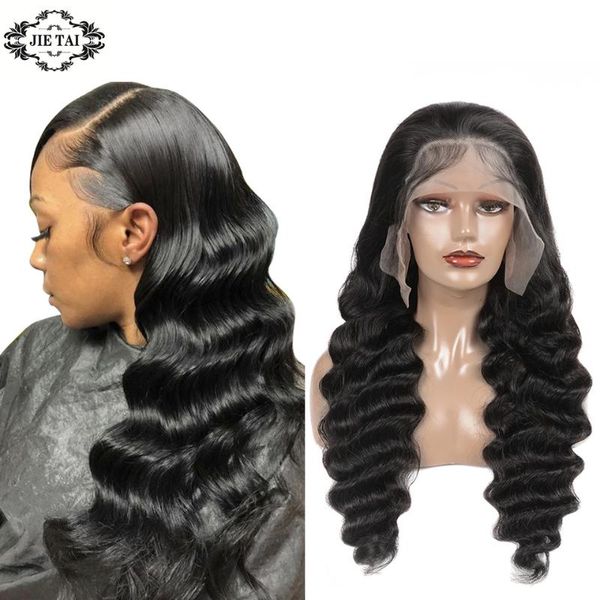 

loose deep wave 13x1 lace part wig peruvian human hair wigs for black women 180% density natural color, Black;brown