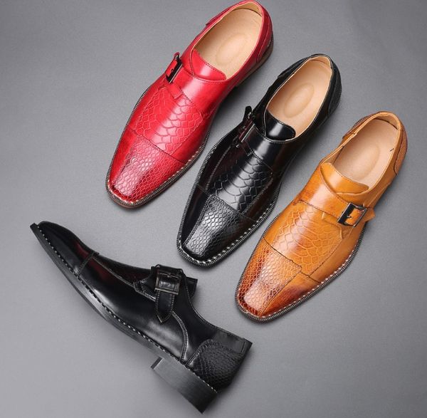 Uomini di lusso Scarpe mocassini Slip on doppi monaco cinturino nero vestito casual da ufficio in cuoio da uomo in pelle da uomo