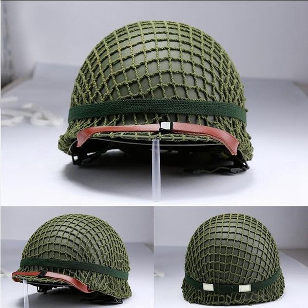 

motorcycle helmets us army m1 green helmet adjustable with net/canvas chin strap tactical paintball gear steel for adults