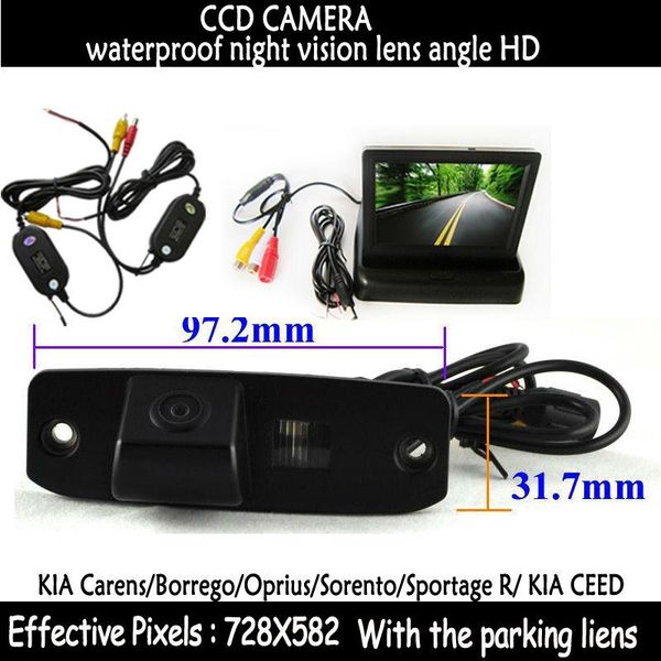 

car rear view cameras& parking sensors wireless 4.3" color rearview mirror monitor + ccd hd camera for kia carens borrego oprius sorent