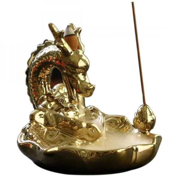 

fragrance lamps gold dragon backflow incense burner smoke waterfall holder ceramic furnace censer