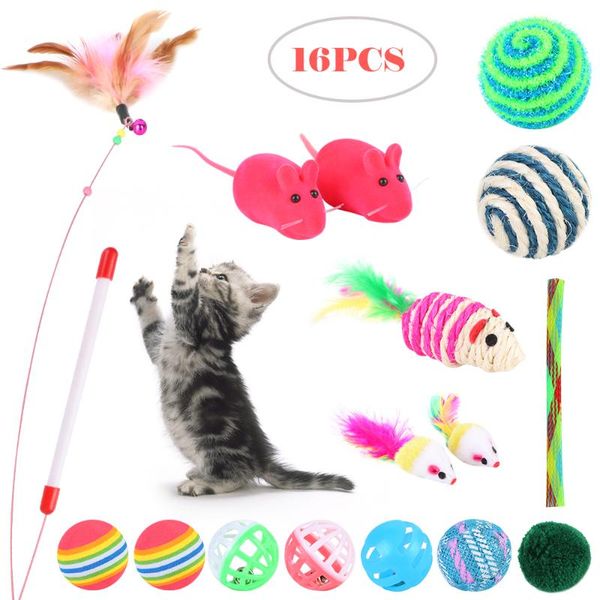 

cat toys 16pcs/set interactive training chew ball toy for pet dog funny kitten develop bell