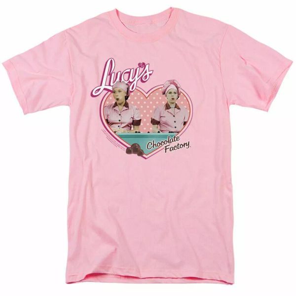 

I Love Lucy Chocolate Factory T Shirt Mens Licensed Classic TV Show Light Pink, White;black