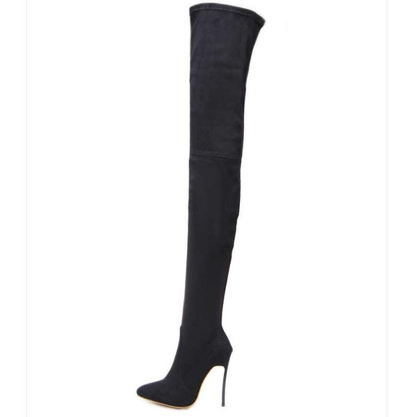 

boots autumn and winter large slim high heeled women's pointed suede long tube knee, Black