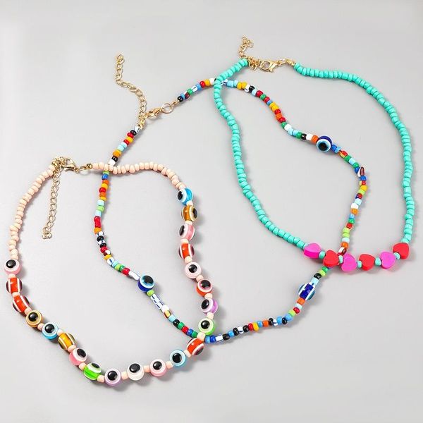 

chokers 3pcs/set european and american trend exaggerated alloy resin heart female bohemian sweater chain for women bead necklaces, Golden;silver