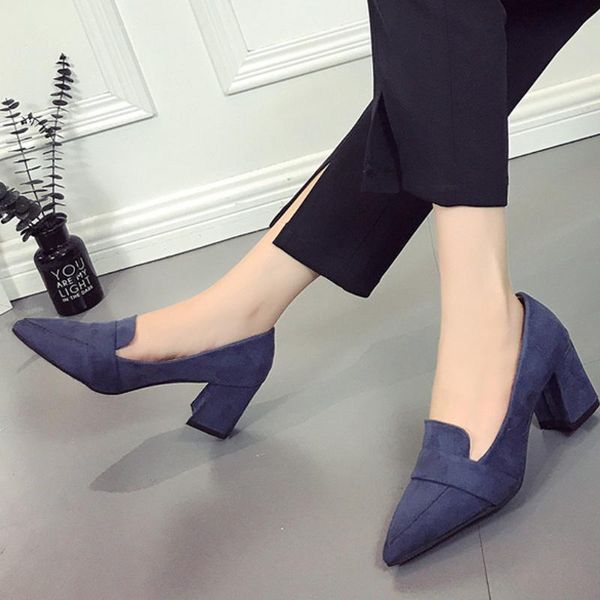 

dress shoes women pointed wild single fashion shallow mouth square heel spring autumn leather loafers high sandals, Black