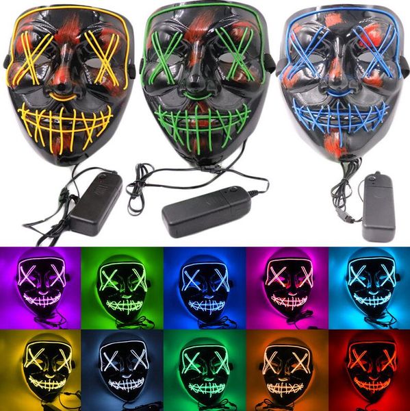 Halloween leuchtende Maske LED leuchten lustige Masken Cosplay Kostüm liefert Partymaske 10 Farben zur Auswahl